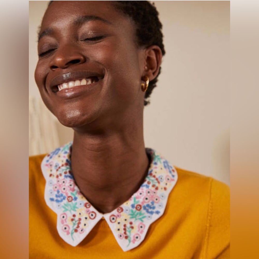 Boden Colette Collar Sweater with Floral Embroidered Collar in Tuscan Sun - Picture 6 of 6